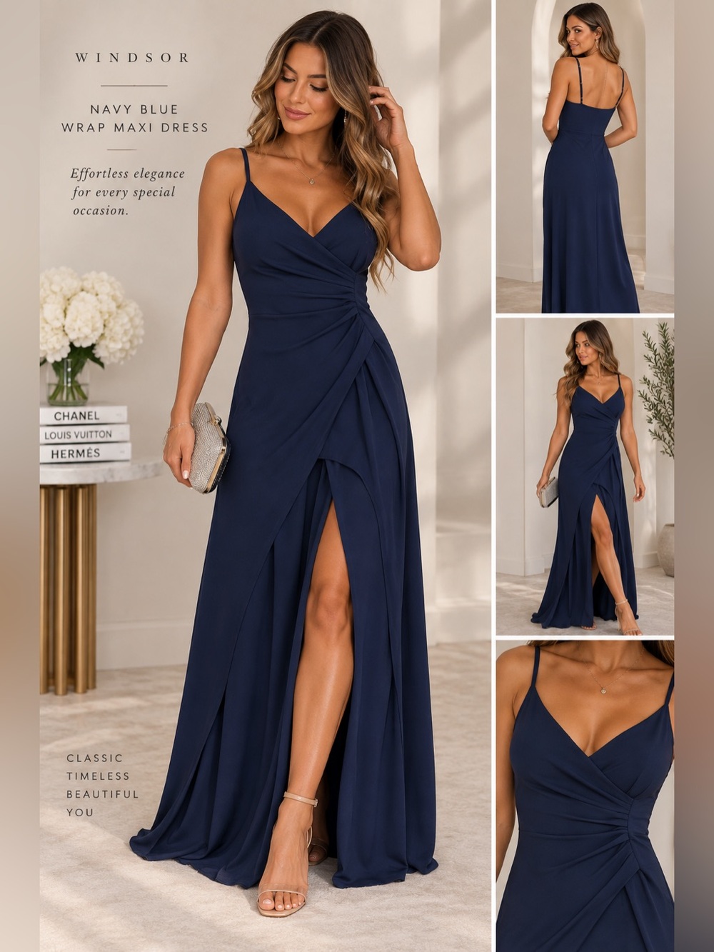 Windsor Navy Blue Wrap Maxi Dress | Size Small | Formal Event Dress